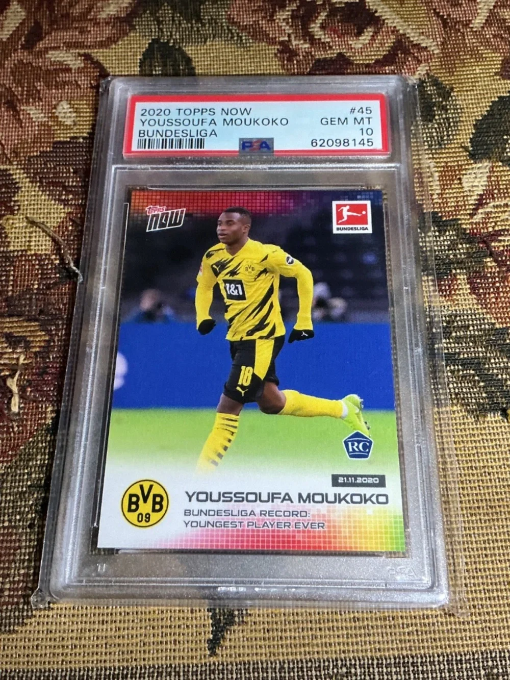 2020-21 Topps Now Bundesliga Youssoufa Moukoko 045 rookie card graded PSA 10